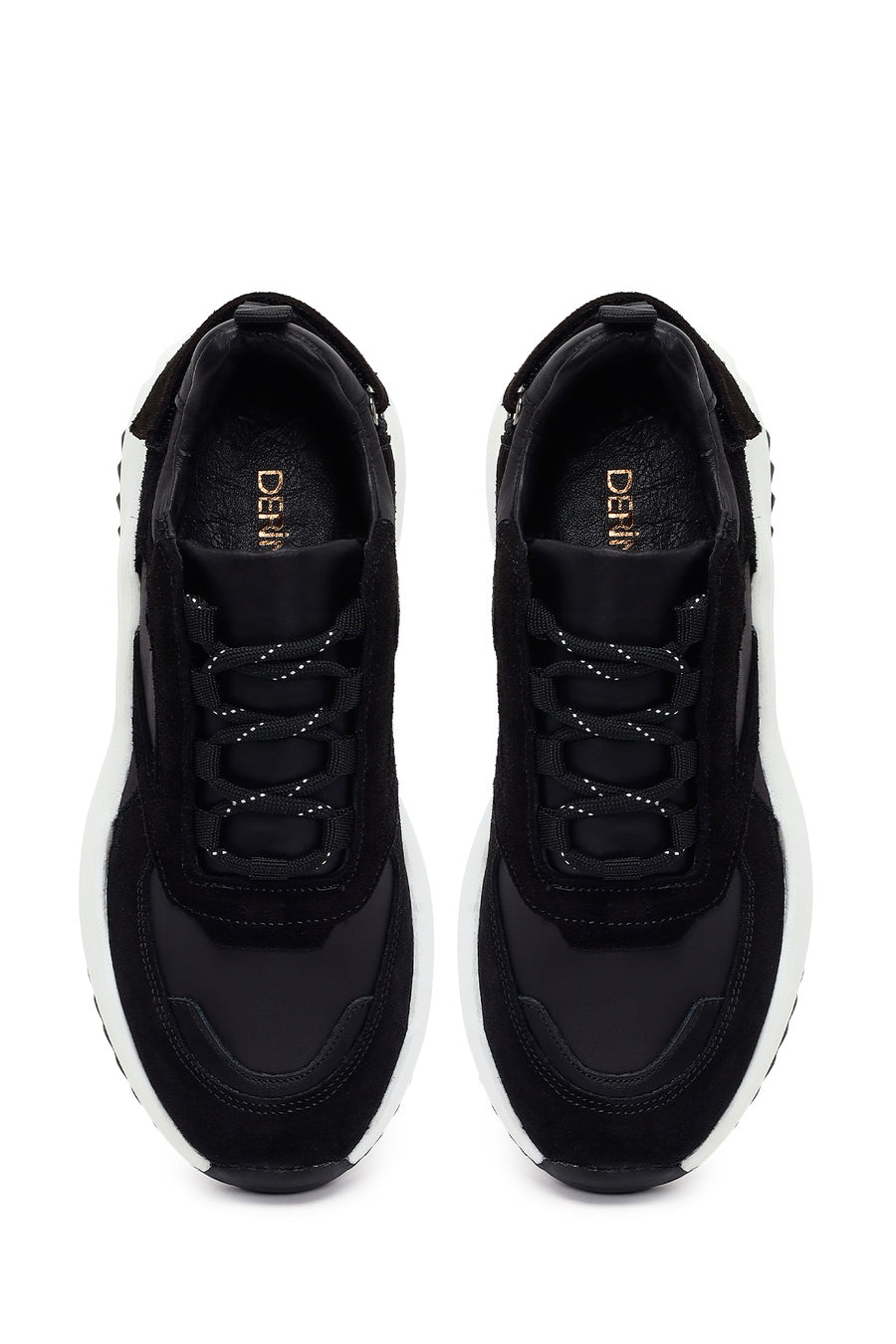 Woman Black Lace-up Thick-Soled Leather Sneaker