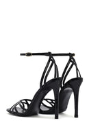 Women's Black Ankle Strap Thin High Heel Patent Leather Sandals | Derimod