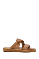 Women's Tan Leather Comfort Slippers | Derimod