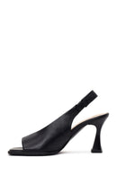 Woman Black Thick-Heeled Leather Sandal | Derimod