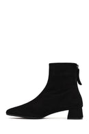 Woman Black Zip Closure Short Thick Heeled Suede Boots | Derimod