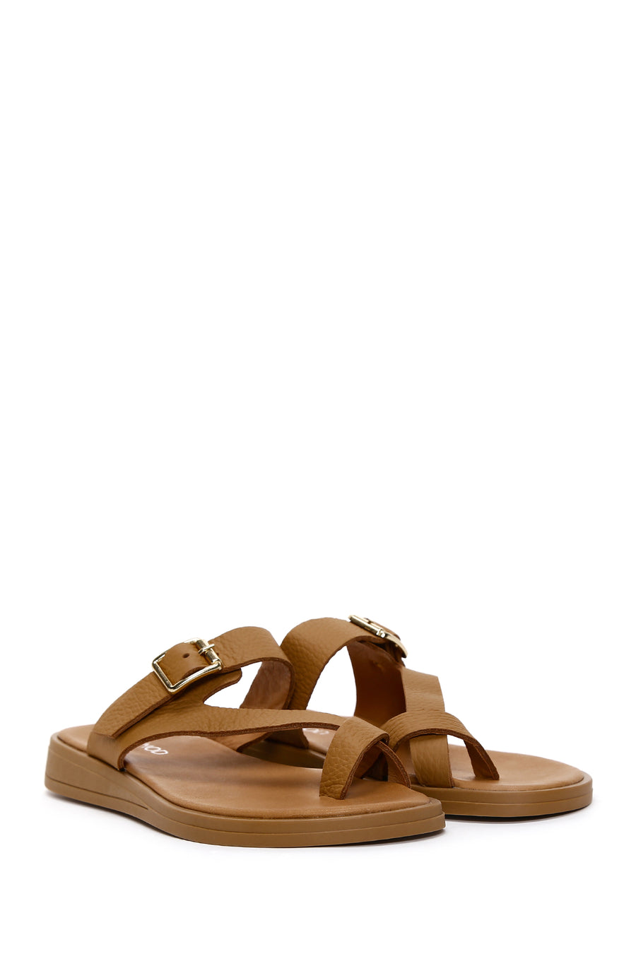 Women's Tan Leather Flip Flops Comfort Slippers