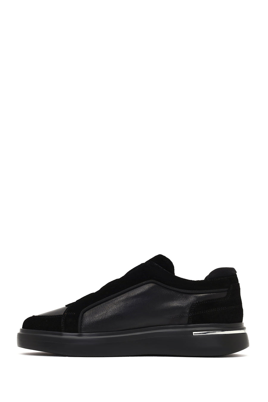 Men's Black Thick-Soled Leather Sneaker