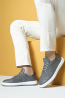 Erkek Gri Bağcıklı Deri Sneaker | Derimod