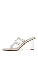 Women's Silver Transparent Thick Heeled Slippers | Derimod