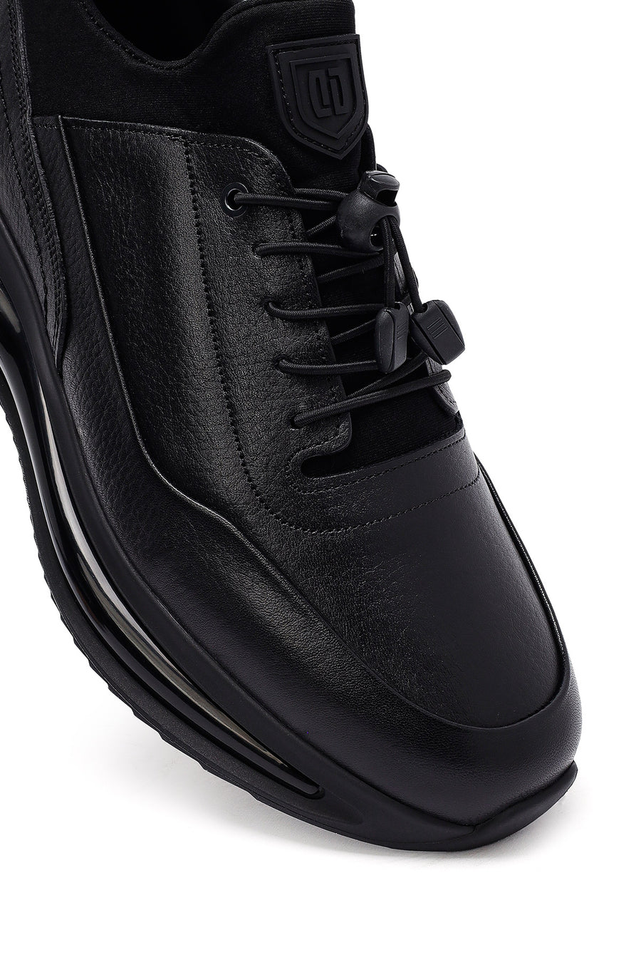Male Black Lace-Up Thick-Soled Leather Casual Sneaker
