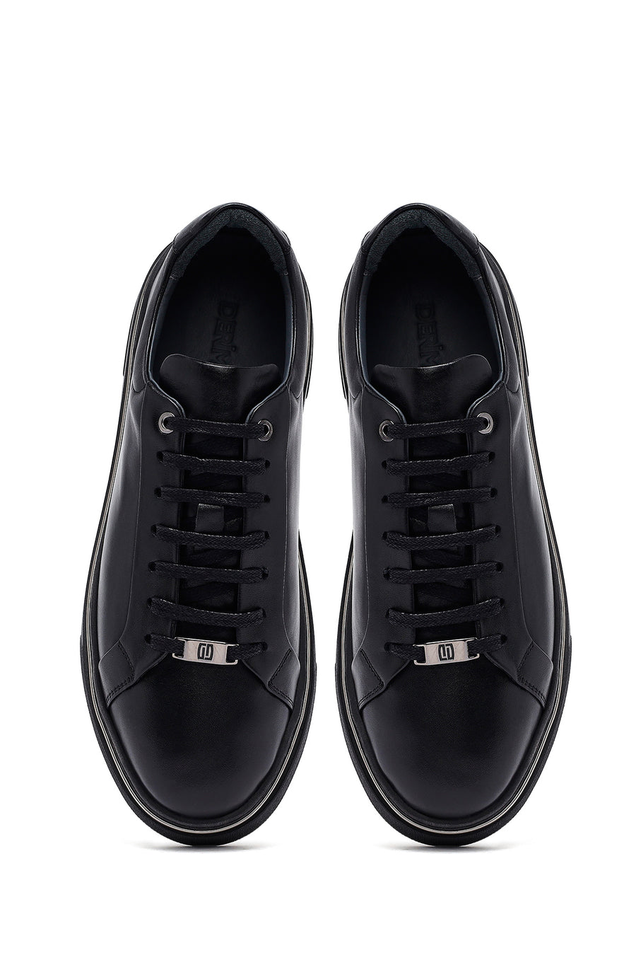 Erkek Siyah Bağcıklı Deri Sneaker