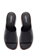 Women's Black Wedge Heeled Slippers | Derimod