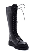 Women's Black Leather Casual Flat Boots | Derimod