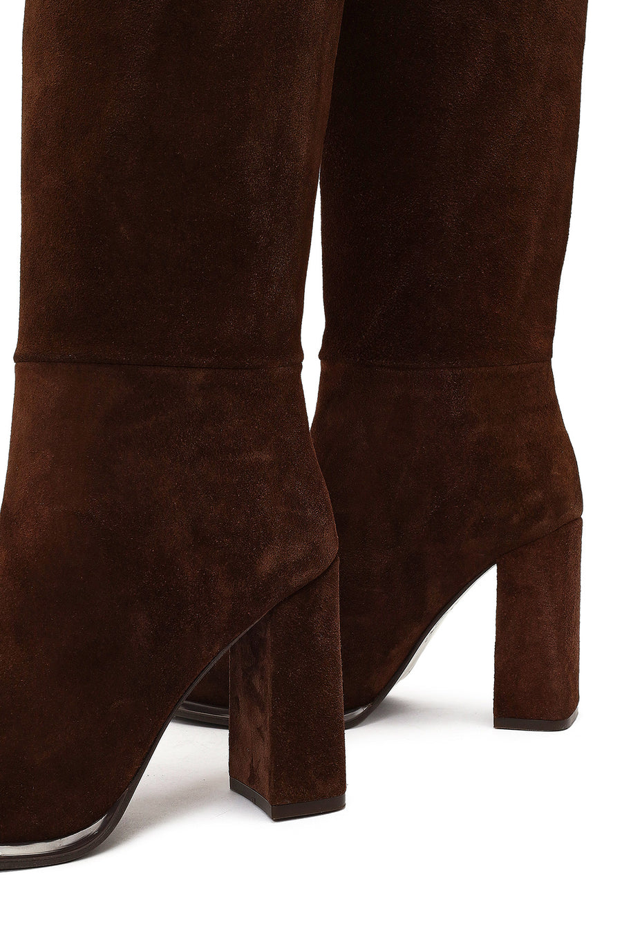 Woman Brown High Thick-Heeled Suede Boots