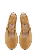 Women's Camel Suede Leather Espadrilles with Buckle | Derimod