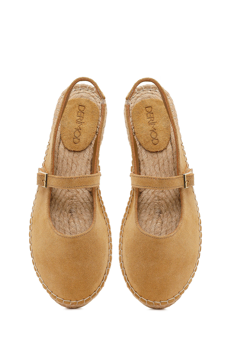 Women's Camel Suede Leather Espadrilles with Buckle