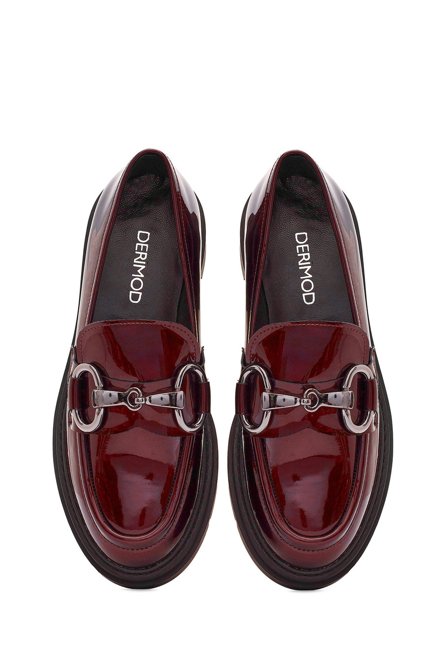 Kadın Bordo Toka Detaylı Rugan Deri Maskülen Loafer
