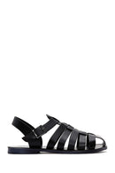 Men's Black Leather Buckle Flat Sandals | Derimod
