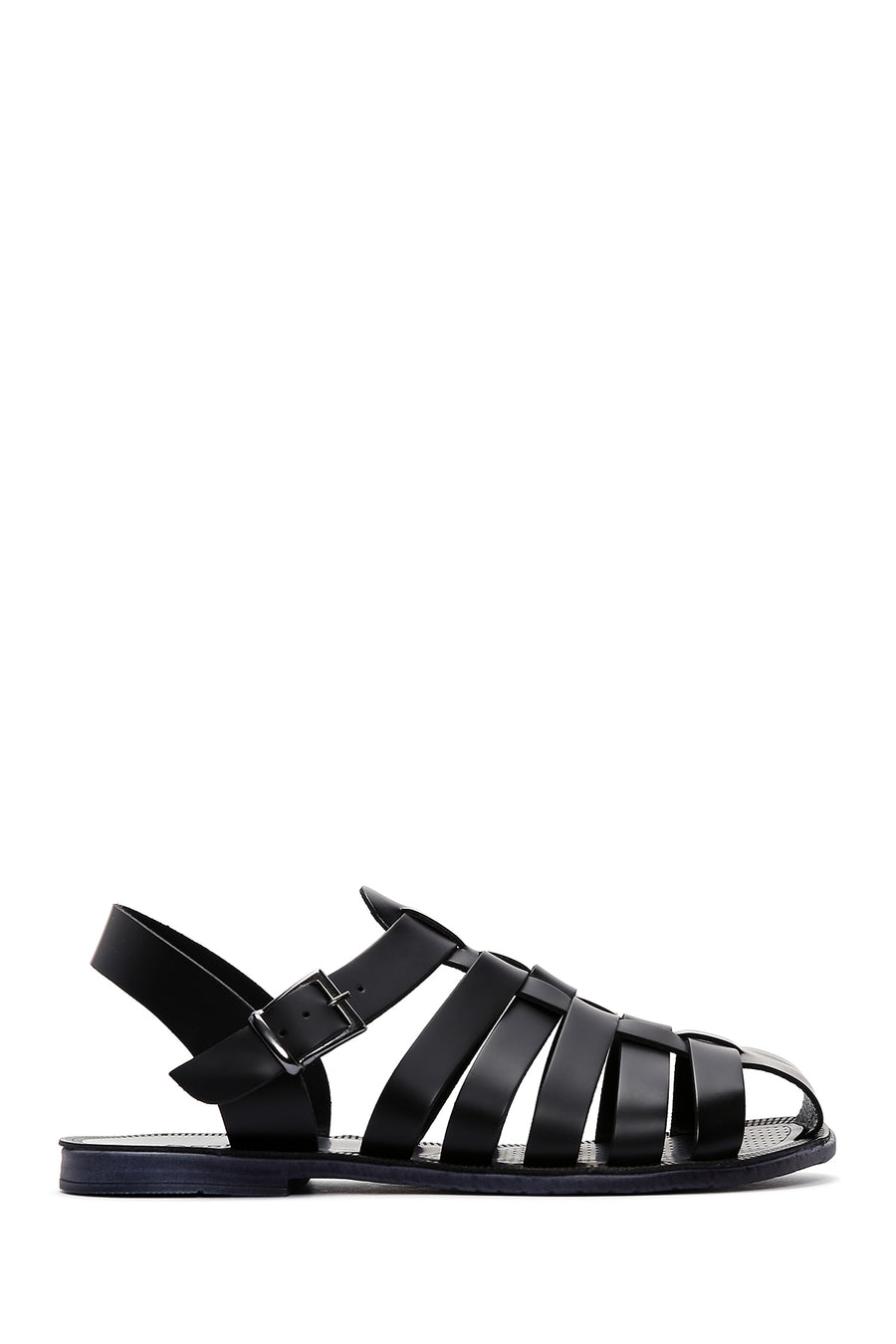 Men's Black Leather Buckle Flat Sandals 23SFD626618 | Derimod
