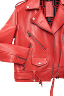Newage Kadın Kırmızı Slim-Fit Biker Deri Ceket | Derimod