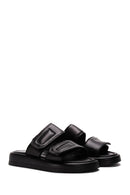 Women's Black Leather Comfort Slippers | Derimod