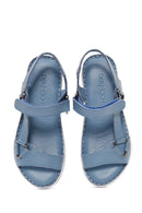 Women's Blue Leather Comfort Sandals | Derimod