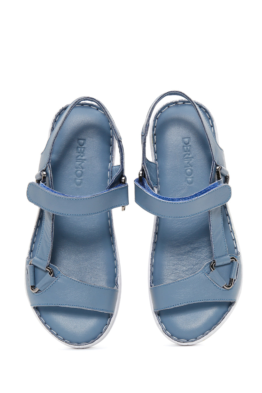 Women's Blue Leather Comfort Sandals