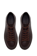 Erkek Kahverengi Bağcıklı Deri Sneaker | Derimod