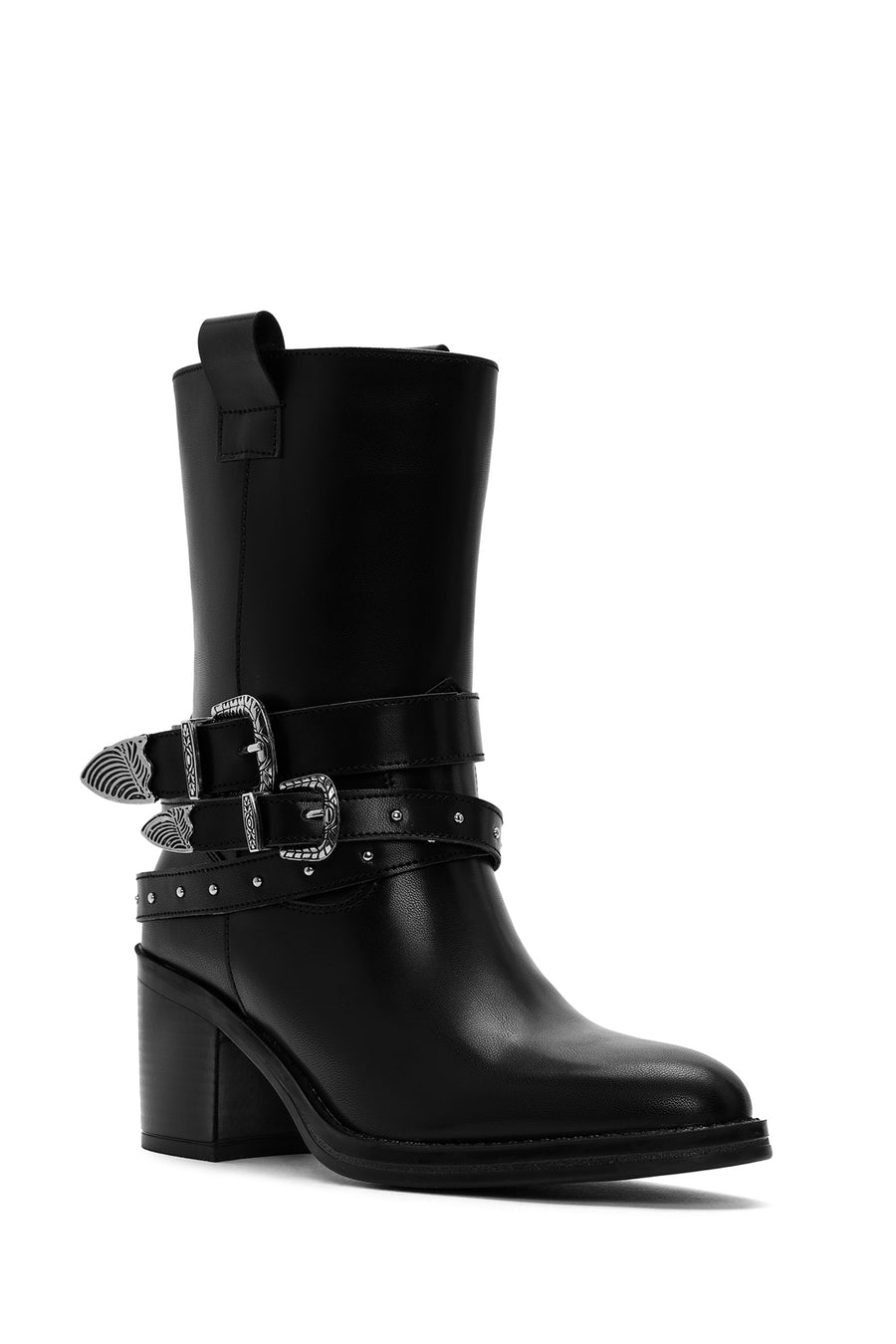 Women's Black Buckle Detailed Cowboy Boots