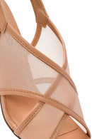 Women's Beige Fabric Sandals with Thick Heels and Buckle Ankle Straps | Derimod