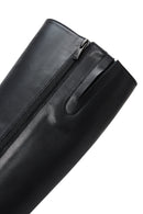Women's Black Leather Buckle Flat Boots | Derimod