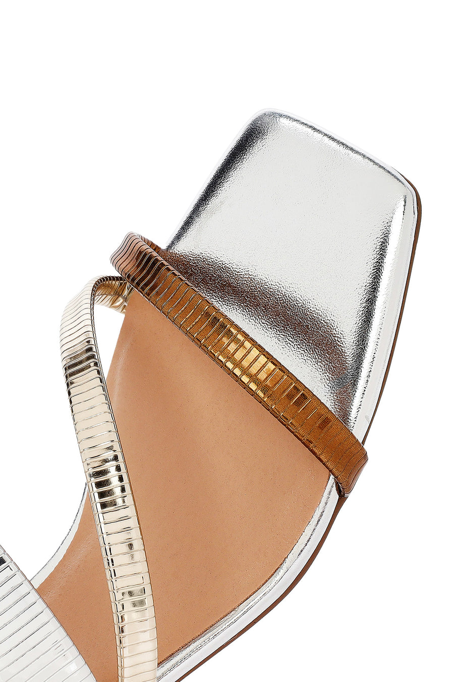 Woman Bronze Short Thick Heel Metallic Slippers