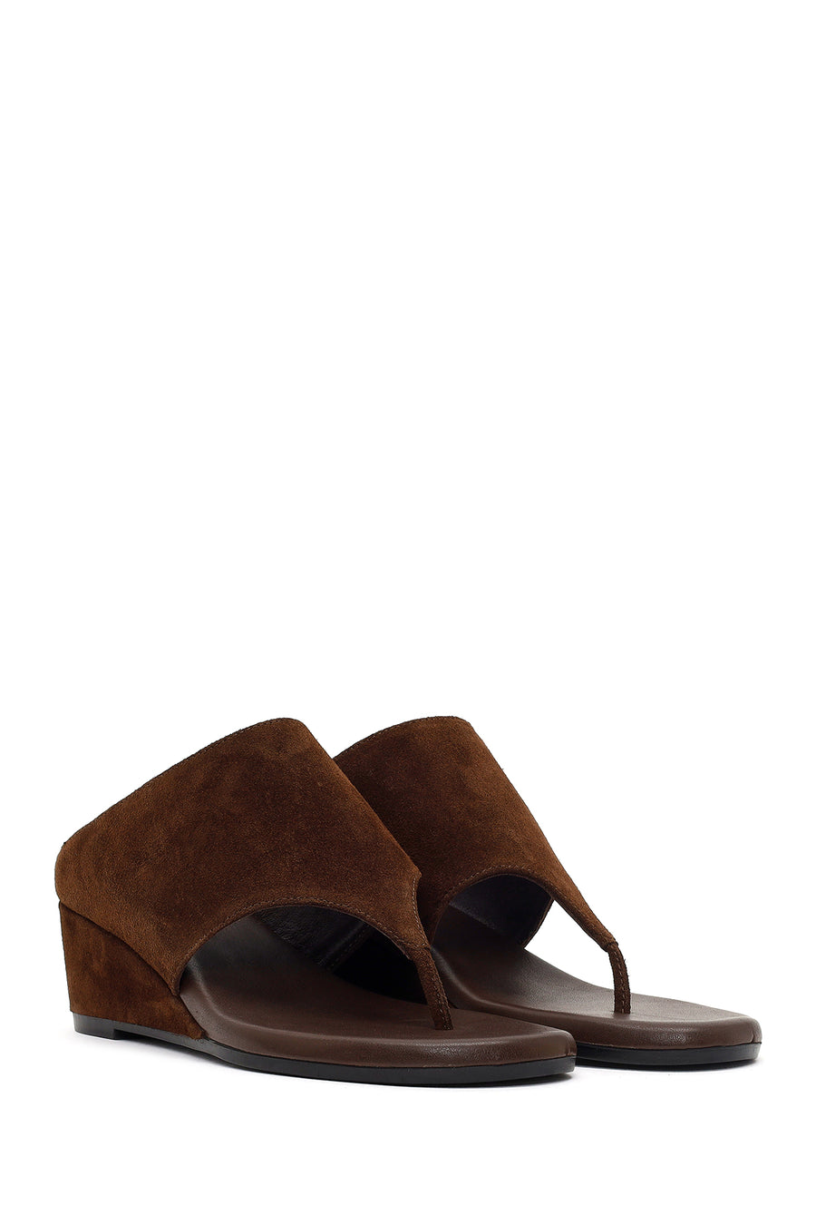 Women's Brown Platform Suede Leather Slippers