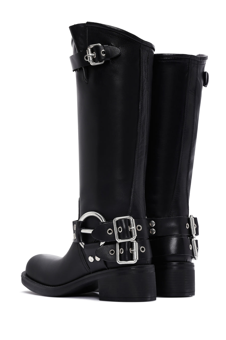 Women's Black Leather Buckle Boots