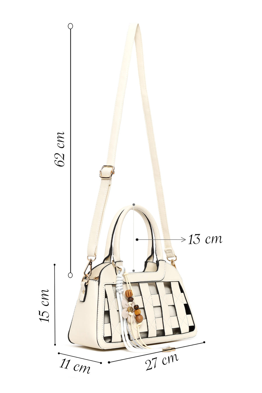 Woman Cream Long-Strap Knitted Mini Shoulder Bag