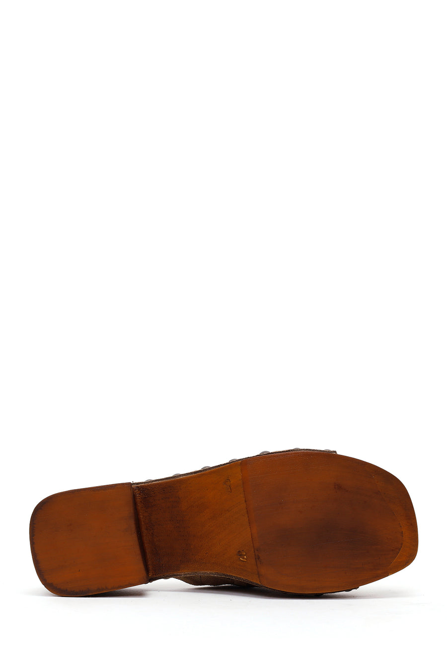 Woman Beige Short Thick-Heeled Suede Slipper