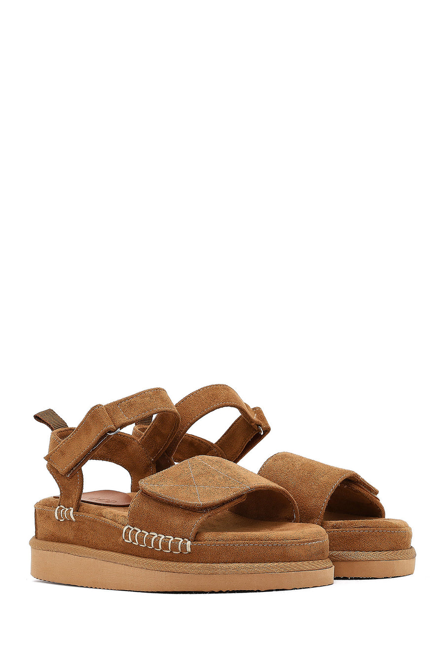 Women's Tan Thick-Soled Suede Sandals