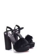 Women's Black Plush Derimod X Whenever Company Heeled Sandals | Derimod