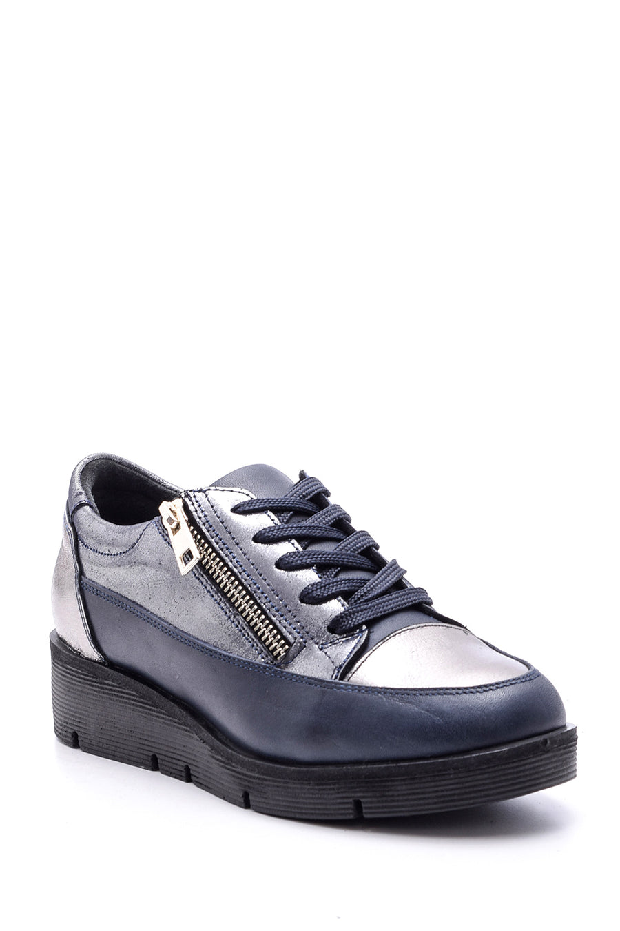 Women's Zipper Detailed Leather Sports Shoes