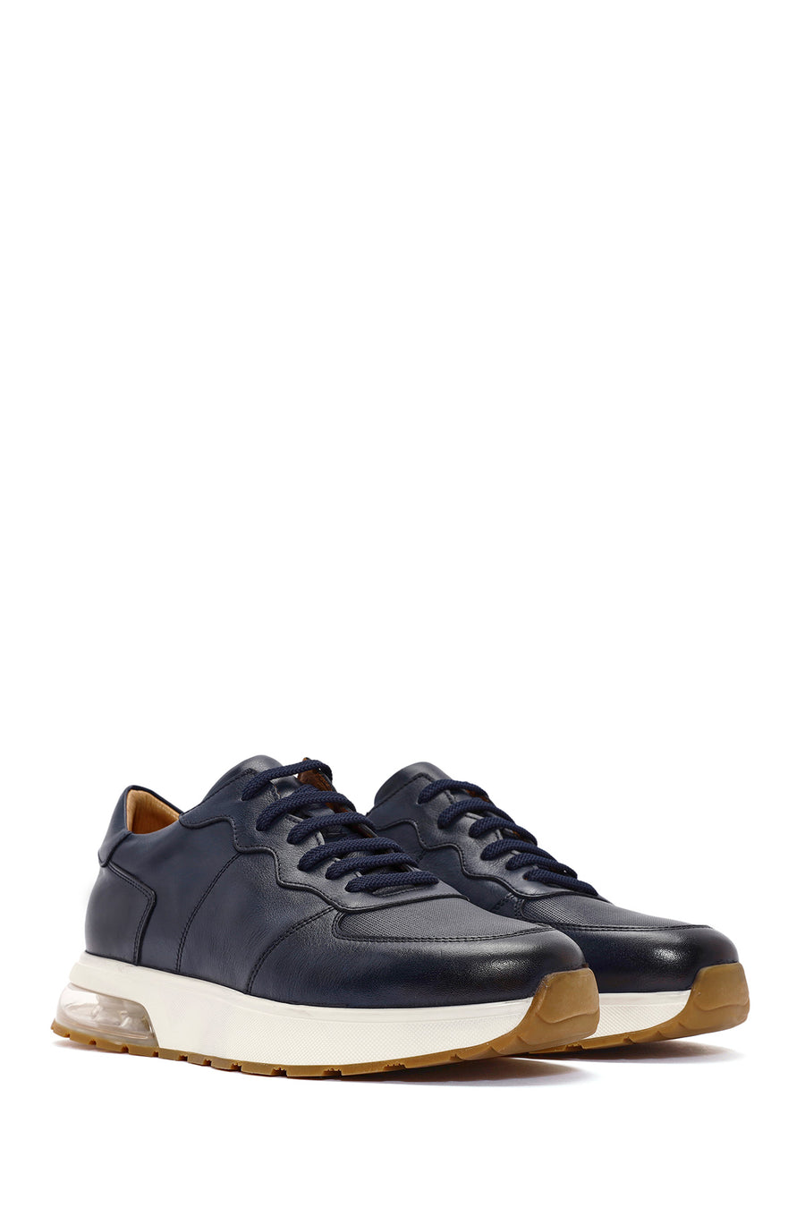 Erkek Lacivert Bağcıklı Deri Sneaker