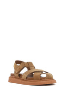 Women's Tan Suede Leather Sandals | Derimod