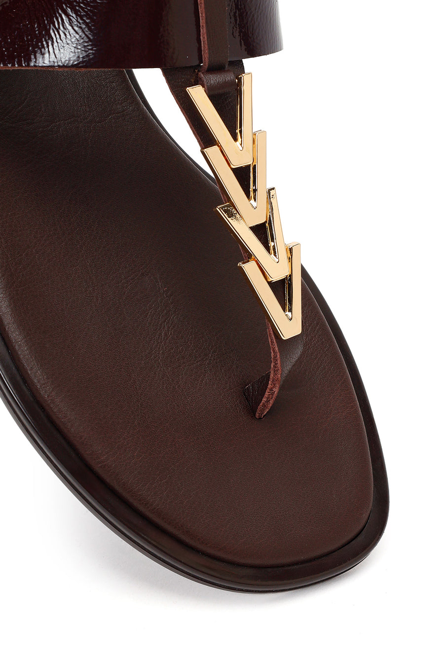 Women's Brown Buckle Thong Leather Sandals