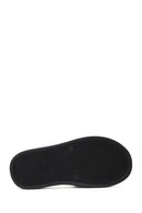 Women's Black Leather Braided Comfort Slippers | Derimod