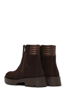 Woman Brown Double Zip Closure Suede Boots | Derimod