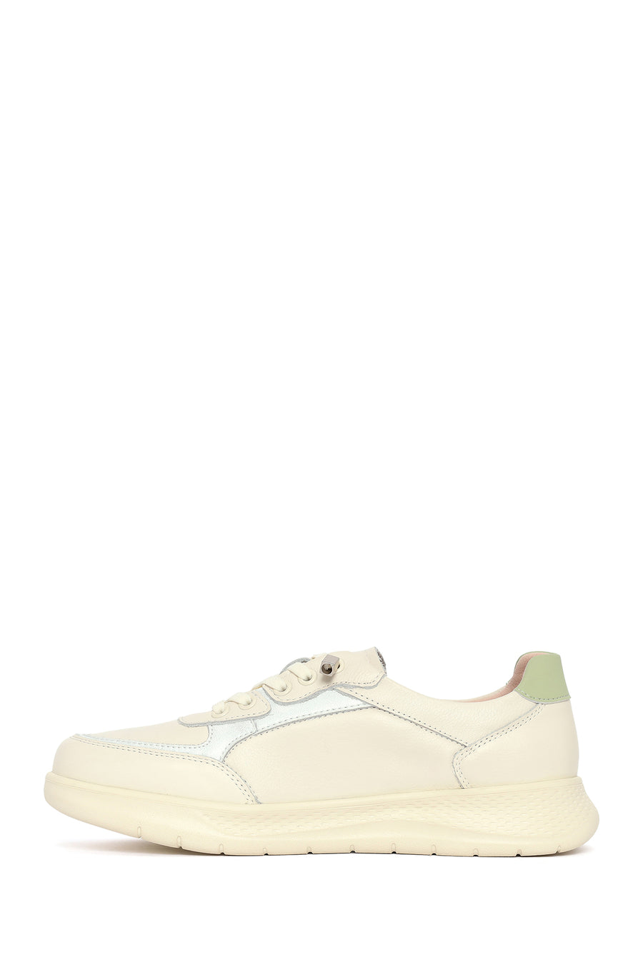 Kadın Bej Bağcıklı Deri Sneaker