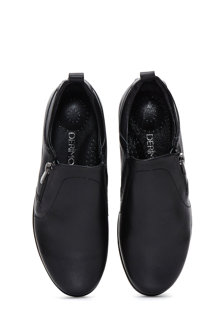Women's Black Leather Wedge Heeled Comfort Shoes