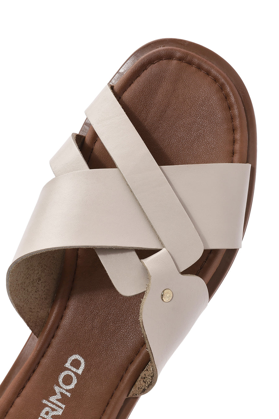 Women's Cream Leather Slippers