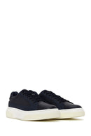 Male Navy Blue Lace-Up Thick-Soled Leather Sneaker | Derimod
