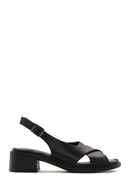 Women's Black Ankle Buckle Low Heel Leather Sandals | Derimod