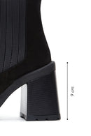 Women's Black Suede Leather Heeled Chelsea Boots | Derimod