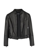 Maya Woman Black Mandarin Collar Leather Jacket | Derimod