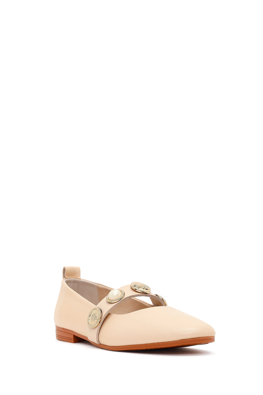 Women's Beige Stoned Leather Ballerinas