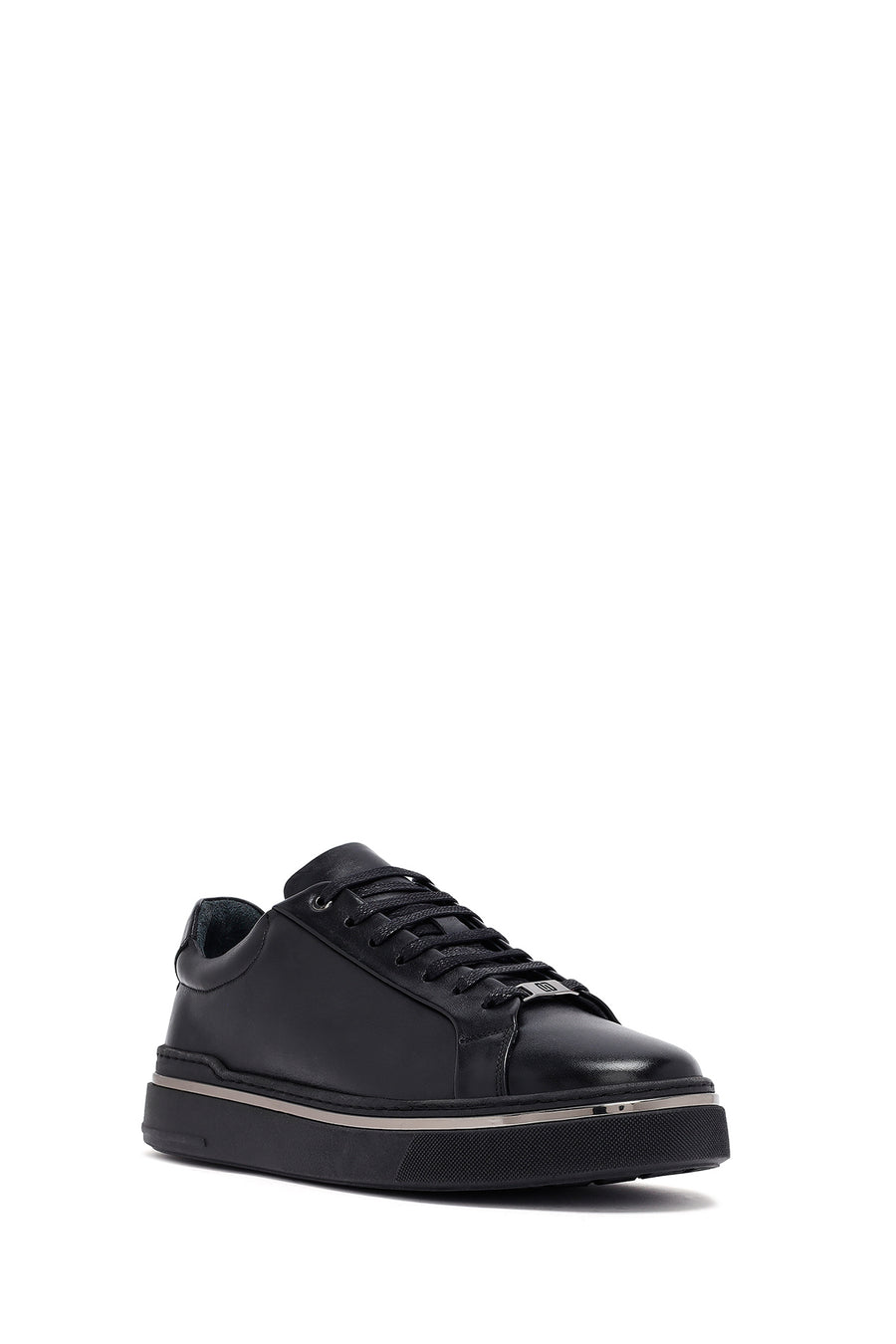 Erkek Siyah Bağcıklı Deri Sneaker