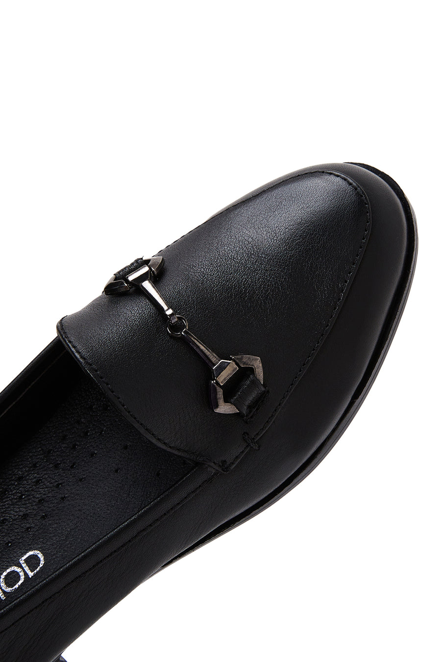 Kadın Siyah Deri Tokalı Klasik Loafer